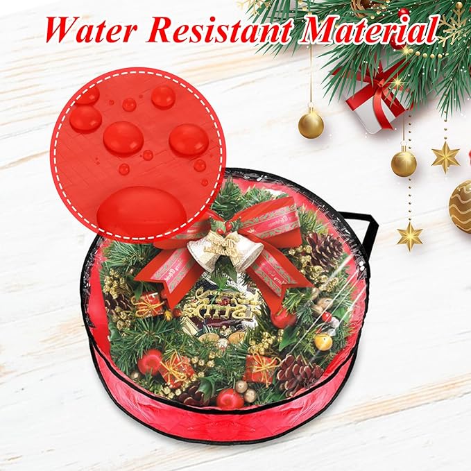 6 Pack Wreath Storage Container Bag 30 Inch Christmas Wreath Storage Bag Heavy Duty Christmas Wreath Boxes with Clear Window for Xmas Holiday Seasonal Wreath Garland(Red)
