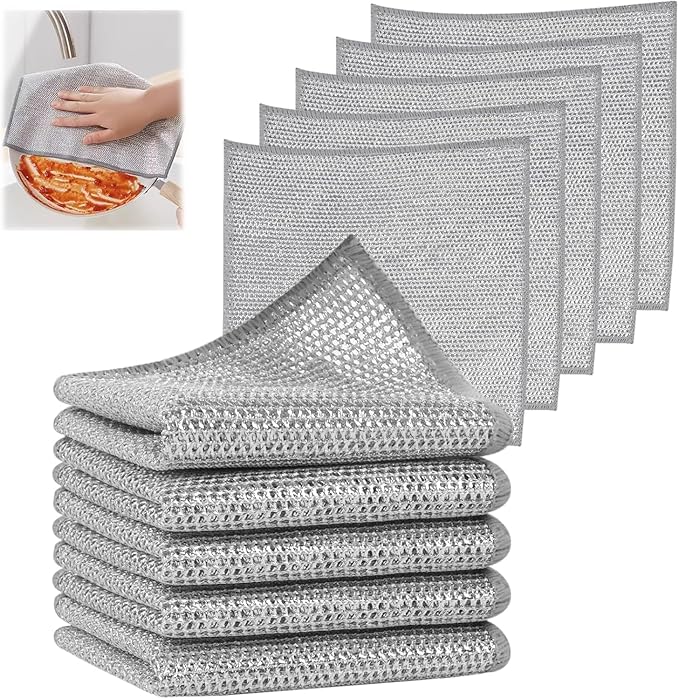 Set Non-Scratch Steel Wool Dishcloth - Multi Purpose Wire Dishwashing Rags Kitchen Towels and Dishcloths Sets Durable Cleaning Pads Bathroom Home Essentials Cleaning Supplies Tools (10)