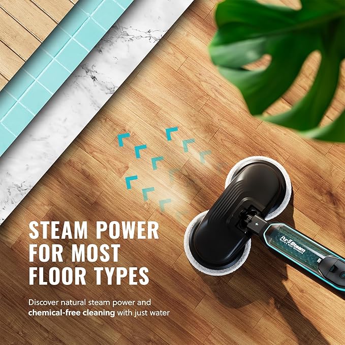 Pursteam ScrubMaster Steam Mop with Dual Scrubbing Head, LED Headlights, Adjustable Steam Control, Anti-Slip Swivel Head, Cable Holder & Upright Lock