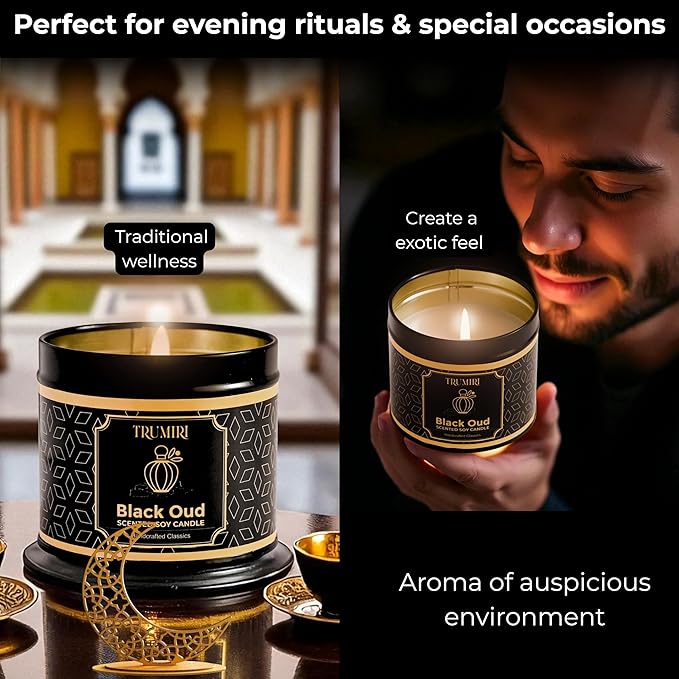 Black Oud Candle Highly Scented Soy Candel Clean Non Toxic Velas Aromáticas Gift for Men Pack of 1 5Oz Decorartive Travel Tin