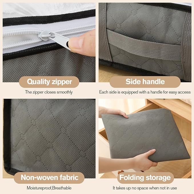Fasolara 90L Under Bed Storage Containers, Closet Organizers and Storage Bins, Foldable Underbed Storage Bags for Blanket, Clothing, Comforter, Sweaters, Pillows, Linen Sheets, Wrapping Paper, black