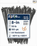 ZipTie.com 8-Inch Black Zip Ties With Screw Hole - 50-lb Tensile Strength Cord Management & Secure Mounting - UL 21 Listed Tie Wraps - Indoor & Outdoor Multi-Purpose (100-Pack)
