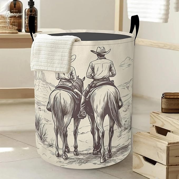 Laundry Basket-Western Cowboy Foldable Waterproof Oxford Cloth Funny Tote Bag Laundry Hamper Clothes Storage Bucket Organizer For Bathroom/Laundry Storage/Bedroom Storage Basket