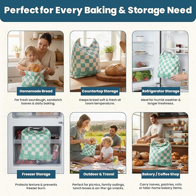 Buzzy Bags 3-Pack Reusable Beeswax Bread Bags (XL, M, S) - Organic Cotton Beeswax Bread Storage Bag for Homemade Bread & Sourdough Freezer-Safe, Breathable & Freshness Support - Eco-Friendly Bread Bag