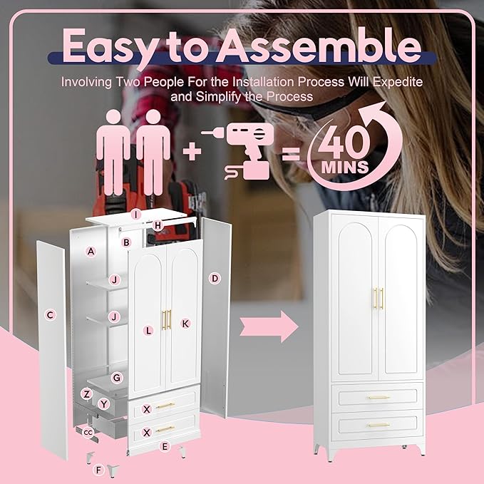 Pantry Kitchen Cabinet with Drawer, 75" Tall Pantry Storage Cabinet, Metal Storage Cabinets with Doors and Shelves, Large Freestanding Cupboard for Dining Room, Assembly Required, White