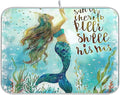Mermaid Aqua Dish Drying Mat for Kitchen Countertop 18x24 Nautical Theme Ocean Turquoise Blue Large Drying Mat Reusable Quick Dry Dish Sink Mats Easy Clean Decorative Essentials