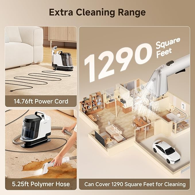 uwant Carpet Cleaner Machine 18Kpa Powerful Suction Upholstery Cleaner for Pet, Portable Carpet Cleaner with Cleaning Tools&Self-cleaning for Spot, Cars,Rug,Furniture