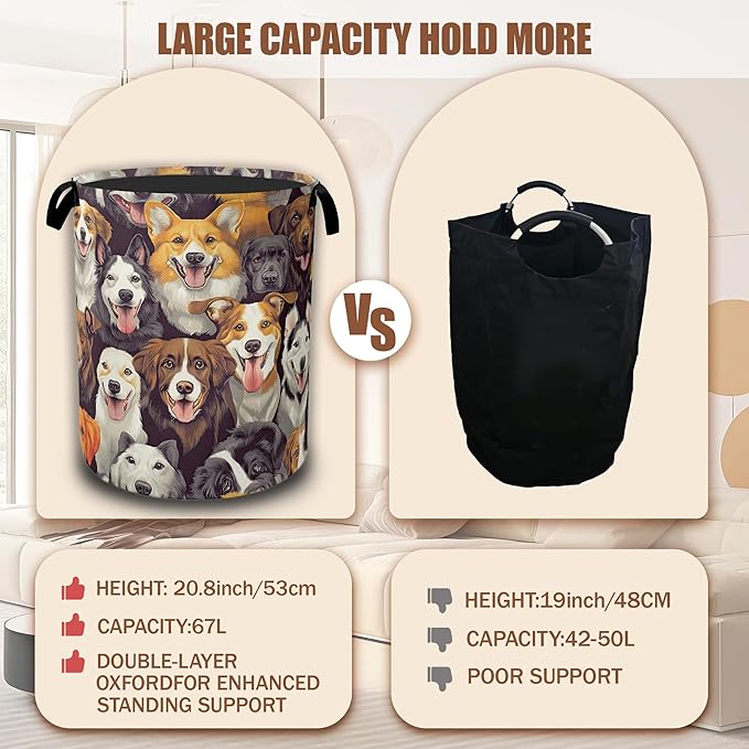 Laundry Hamper,Cute Dogs Collapsible Laundry Baskets Waterproof Oxford Cloth With Handles,Clothes Storage Bucket Toy Organizer For Bathroom/Nursery/Bedroom 16" x 20.8"