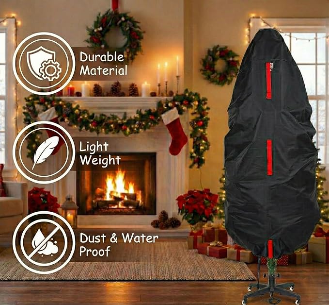 Upright Christmas Tree Storage Bag - Fits 7 Ft Artificial Xmas & Topiary Tree, Vertical Holiday Cover, Durable, Dustproof & Easy-Use Xmas Storage, Black