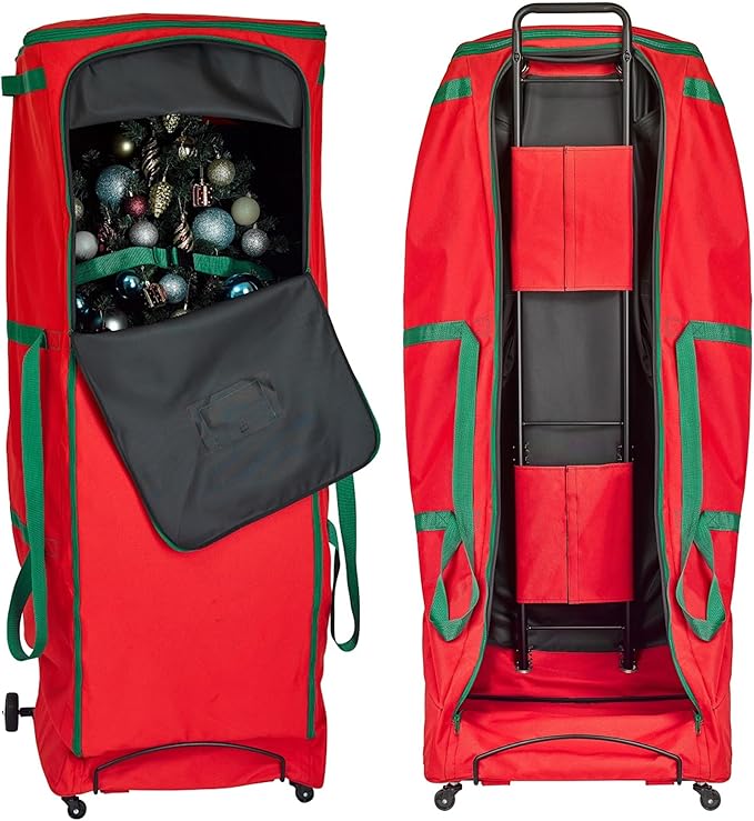 HOLDN’ STORAGE Rolling Christmas Storage Bag - Fits Up to 12 Feet Artificial Trees, Heavy Duty 600D Extra Large Garland and Tree Bag With Wheels