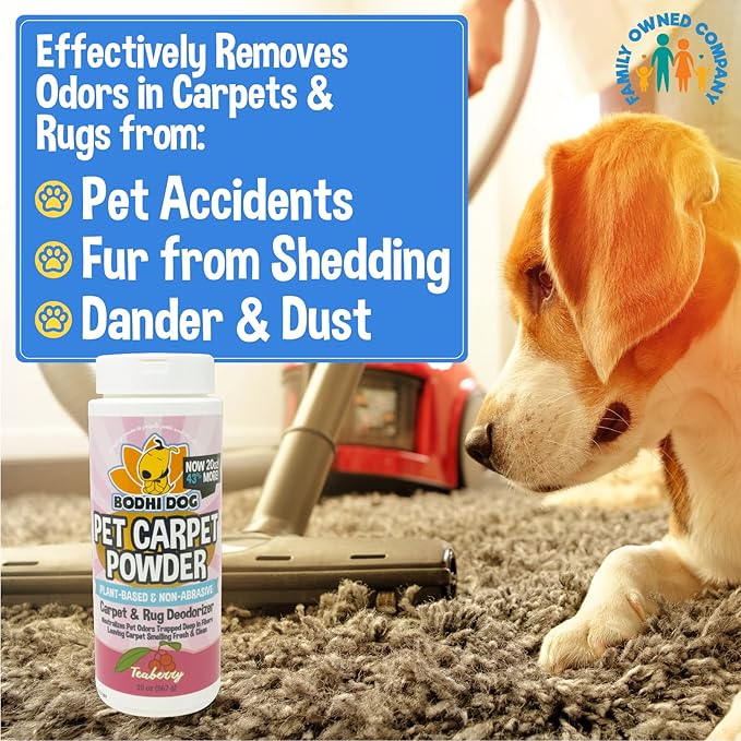 Bodhi Dog Natural Carpet Deodorizer Powder - Dry Pet Smell Eliminator & Urine Odor Remover - Loosens Fur & Dirt - Plant-Based Room Freshener for Vacuuming Home with Pets - Teaberry (Pack of 1)