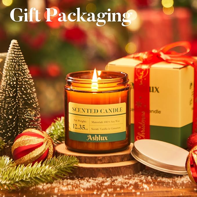 Vanilla and Cinnamon Candle,12.35oz Scented Candles with 8% Essential Oils,70 Hour Burn Time Soy Wax Candles for Home Decor,Reading,Jar Candle Gifts for Women and Men