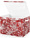 Christmas Baskets Collapsible Storage Bins with Lids, Christmas Background with Snowflakes Red Storage Boxes Clothes Baskets for Organizing