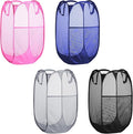 Buyongwant Collapsible Pop Up Laundry Hamper, Extra Large Mesh Foldable Laundry Basket Bag, 28" x 16" x 16", 4 Pack (Black + Pink + Grey + Blue)