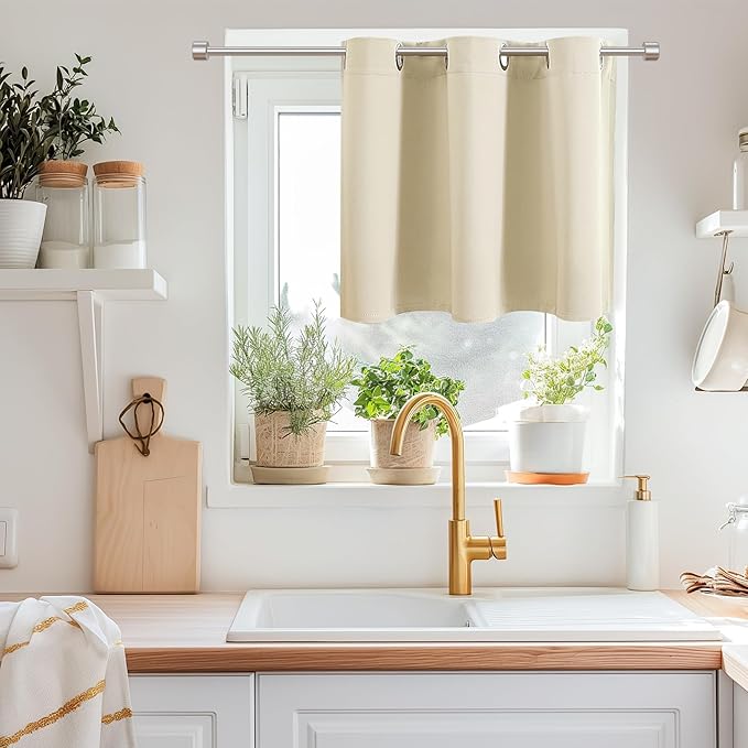 ChrisDowa Blackout Curtains 36 Inches Long for Living Room, Grommet Thermal Insulated Room Darkening Curtains for Bedroom (1 Panel Set, Beige, 42W x 36L)