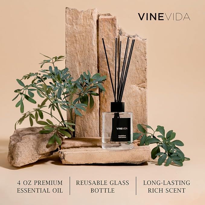 VINEVIDA Scent NO. 1405 Reed Diffuser - 120mL (4oz) - Inspired by: Lemongrass & Ginger, Reed Diffusers for Home, Office, Bathroom, Made in USA Scent Diffuser Sticks, Room Fragrance Diffuser