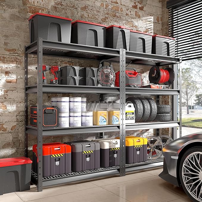 Shuntong The Atlas 48" W Heavy Duty Garage Shelving Unit Load 12000 Lbs, Metal Shelves for Storage, Adjustable All Steel Industrial Rack, 48" W x 24" D x 72" H, Black