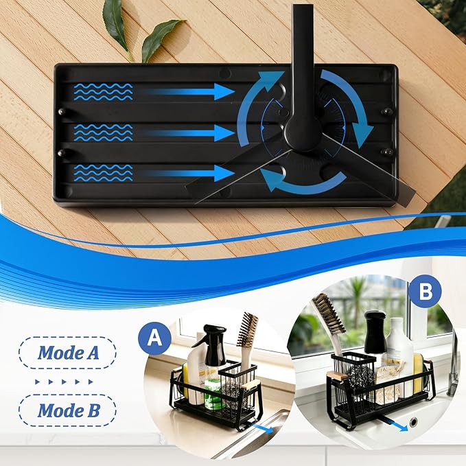 Hobychild Kitchen Sponge Holder with Dish Brush Holder,Sink Caddy with Suction Cup，Stainless Steel Sink Box Dish Scrubber Holder，Soap Tray for Kitchen Countertop Accessories & Storage (Black)