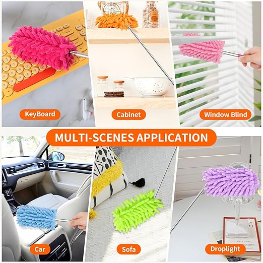 TIMIVO Mini Duster for Cleaning, 360° Bendable Hand Dusters with Extension Pole, Washable Small Duster for Car Interior, Office, Furniture