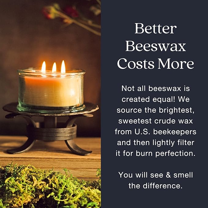 Bluecorn Beeswax 3-Wick Candle, 100% Pure Bees Wax, Spruce Scented Essential Oil Candle Wax, Soy Free, Clean Burning, Long Lasting, Gifts for Women & Men, American Made, 10 Oz