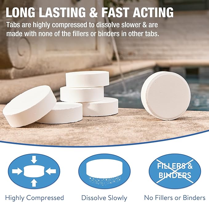 Doheny’s 3-Inch Stabilized Chlorine Tablets for Sanitizing Swimming Pools | 99% Pure Tri-Chlor, 90% Available Chlorine | Long-Lasting, UV-Protected, Slow-Dissolving | Individually Wrapped 50lb Bucket