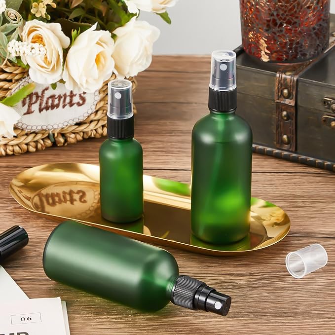 Roshtia 30 Pcs 3.4 oz /100 ml Green Glass Spray Bottle Refillable Perfume Atomizer Frosted Decorative Empty Bottles with Fine Mist Sprayer Pump for Face Body Travel