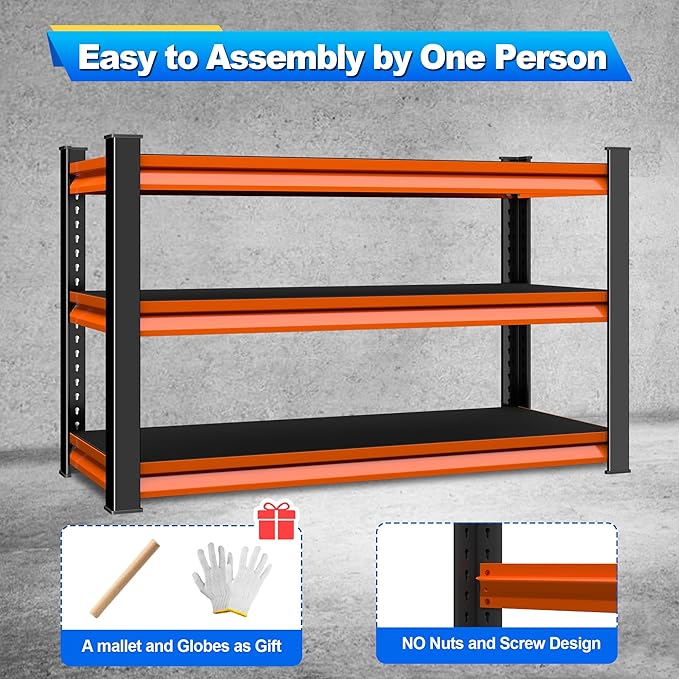 Rufokisa 3-Tier Garage Shelving Heavy Duty,48" W Metal Shelving Unit for Garage,1600lbs Load Capacity Utility Rack Shelves & Shelves,48" W x 18" D x 39" H(Red)