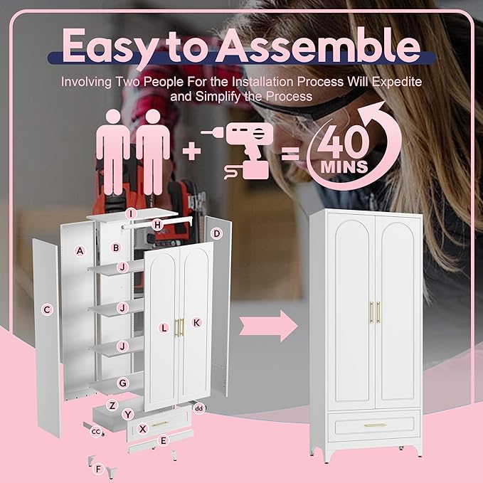 Pantry Kitchen Cabinet with Drawer, 75" Tall Pantry Storage Cabinet, Metal Storage Cabinets with Doors and Shelves, Large Freestanding Cupboard for Dining Room, Assembly Required, White