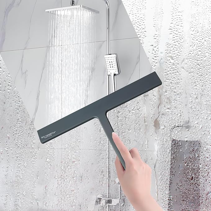 Shower Squeegee for Glass Doors, RICHMIRTH 11" Inch Width Silicone Rubber Blade Squeegee Window Cleaner Tool Squeegee for Shower Glass Doors Bathroom Mirror Car Window Tile - Gray