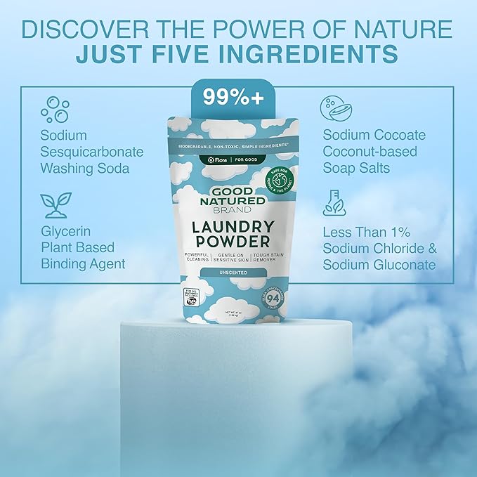 Good Natured Brand | Laundry Bundle | Carpet Freshener Lemon & Eucalyptus 47oz | Pet-Friendly Carpet Deodorizer | Laundry Powder Unscented 47oz | Hypoallergenic Laundry Powder 94 Loads