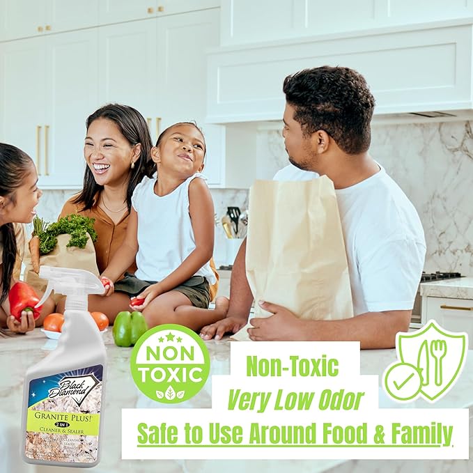 Granite Plus (Cleaner & Sealer) Deep Cleans & Seals All Natural Stone Countertops + Ultimate Grout Cleaner with Brush – Safe for Natural Stone - Acid Free - Lifts Dirt & Stains (2pack)