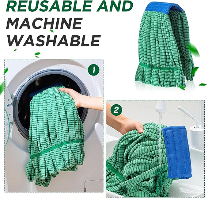 Hushee 12 Pack Large Microfiber Tube Mop Heads 18 oz Heavy Duty Commercial Industrial Wet Mop Head Refill Reusable Machine Washable Looped End Mopheads for Hardwood, Tile, Laminate Floors, Green