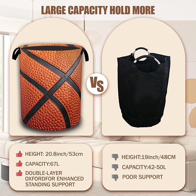 Laundry Hamper,Basketball Laundry Baskets,Waterproof Oxford Cloth Toy Storage for Bedroom,Bathroom,Nursery,16x20.8 Inch
