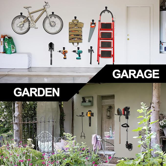 Heevir Garden Power Tool Hanger - 4Pcs Steel String Trimmer Holder Wall Mount, Grass Trimmer Organizer, Weed Eater Rack Garage Storage Hook for Weed Wacker, Leaf Blower and Other Lawn Equipment