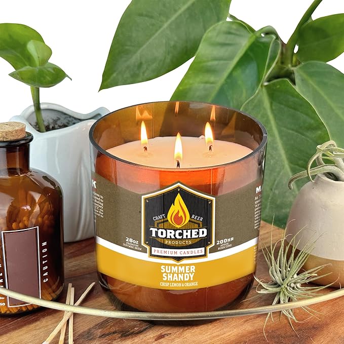 Torched Beer Scented Candles | Natural Soy Wax Candle | Summer Shandy Scent 28 oz | Makes a Great Gift for Men, Beer Lovers, and Collectors | Bar Man-Cave Decor and Accessories