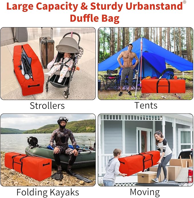 Urbanstand 52 Inch Extra Large Duffle Bag for Travel, Sports Gear Storage Bag with 2-way Lockable Zippers, Long Duffel Bag for Tent Camping tripod (Orange)