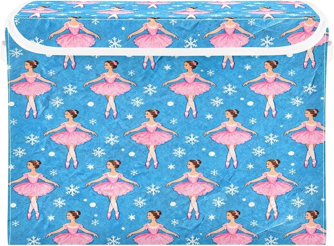 Christmas Ballet Dancer Snowflake Storage Bins with Lids Foldable Storage Basket with Handles Collapsible Large Fabric Organizer Containers for Clothes Shelves Closet Office Home