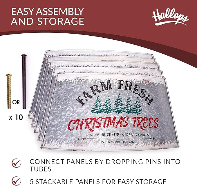 Hallops Galvanized Christmas Tree Collar - Oversized, Adjustable Metal Collar Ring for Large to XL Christmas Trees - Rustic Stand Up Tree Skirt with Distressed White Finish for Indoor Holiday Decor