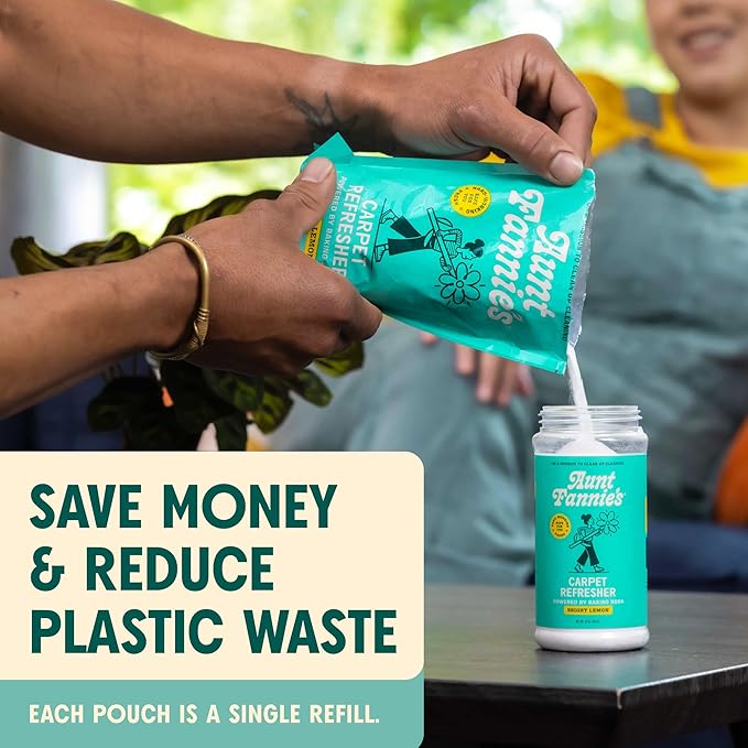 Aunt Fannie's Carpet Refresher & Deodorizer Powder, Multi-Purpose Carpet, Rug, and Upholstery Odor Eliminator for Homes with Cats & Dogs, Bright Lemon Scent, 16 oz Refill, Pack of 3