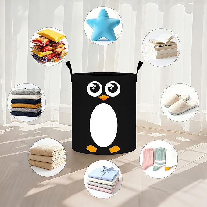Penguin Laundry Basket Storage Bin Foldable Laundry Hamper Clothes Storage Bucket Organizer 19.6x15.7 Inch For Laundry Room/Bedroom/Bathroom
