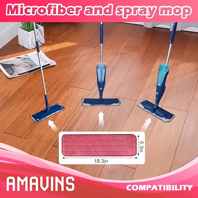 AmaVins 3 Pack Microfiber Cleaning Pads with All Bona Mop, Reusable Microfiber Mop Pads for 18 Inch Mop, Hardwood Floor Replacement Cleaning Mop Pads, Machine Washes