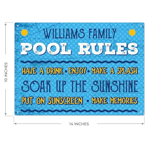 Custom Pool Sign, Pool Rules Make A Splash For Pool Décor Sign, 10x14 Inches, Rust Free .040 Aluminum, Fade Resistant, Made in USA by Sigo Signs
