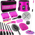 21Pcs Car Wash Kit,62" Car Wash Brush Mop with Long Handle,Car Cleaning Kit,Car Detailing Brush Set,Car Wash Bucket with Filter,Windshield Window Squeegee for Cars RV Truck Boat (Pink)