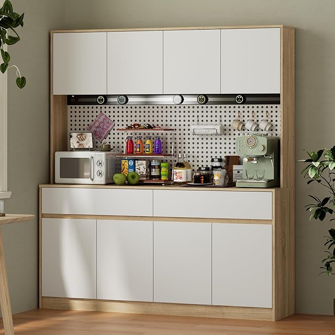 71" XL Pantry Cabinet,Kitchen Storage Cabinets with 15.7" Countertop,Kitchen Pantry Cabinet with 2 Drawer and 4 Storage compartments, Hutch Cabinet for Kitchen/Dining Room