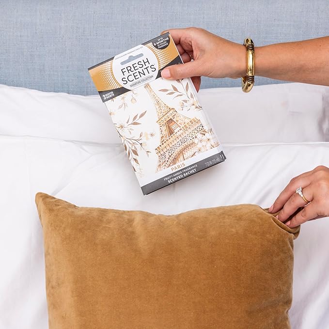 Fresh Scents Scented Sachets | Paris | Home Fragrance | Long Lasting (Up to 6 Months) | Air Freshener for Closets, Drawers, & Cars | 6 Pack