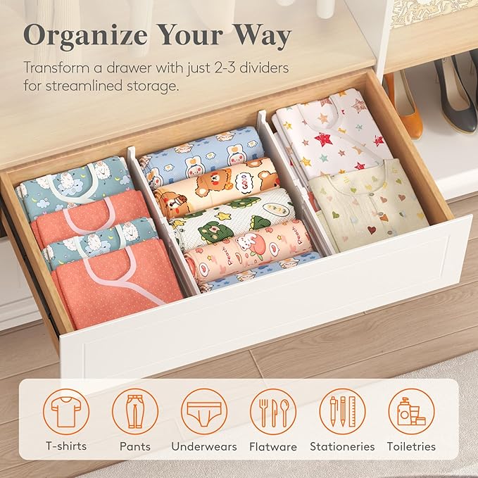 Lifewit 5" Tall 9 Pack Deep Drawer Dividers, 30 –47cm/11.5-18.5" Expandable Drawer Divider for Clothes, White Dresser Drawer Storage Organizers, Clothing Drawers Separators for Dresser Kitchen Bedroom