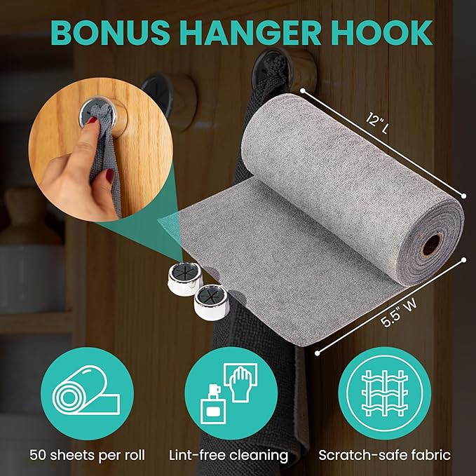 Microfiber Cleaning Cloth Roll Tearaway, 50 PCS Tear Away Towels, Reusable & Washable, Ultra Absorbent 12" x 5.5" Dish Rags for Car, Home, Kitchen, , 200 GSM Thickness, Paper Towel Alternative