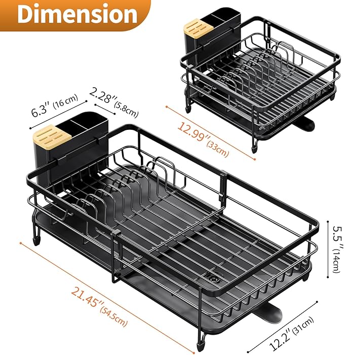 Expandable Dish Rack, Dish Drying Rack for Kitchen Counter, Foldable Dish Dryer Rack, Stainless Steel Dish Drainer Racks with Cutlery Holder, Collapsible Dish Drying Racks Standard Size, Silver