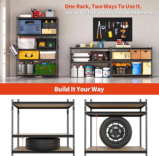 DYNALOAD 4000 Lbs Heavy Duty Garage Shelving, 5-Tier Adjustable Metal Storage Shelves, Boltless Steel Utility Rack for Garage Basement Warehouse, 36" W x 18" D x 72" H