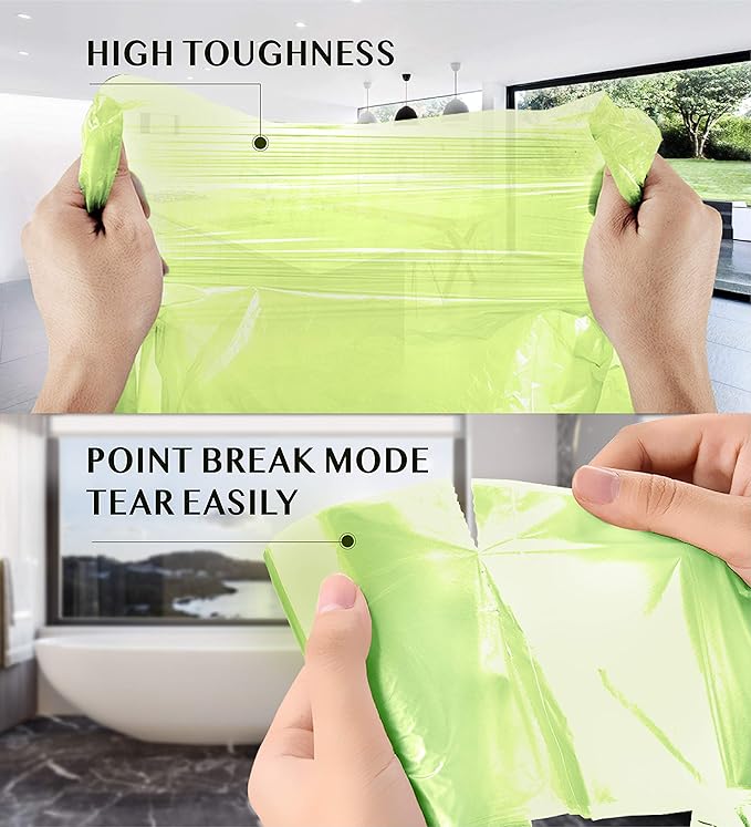 FORID 4 Gallon Garbage Bags, 150 Count, Unscented, Strong Trash Can Liners, 15 Liter Wastebasket Bags for Kitchen, Bathroom, Home Office, Green